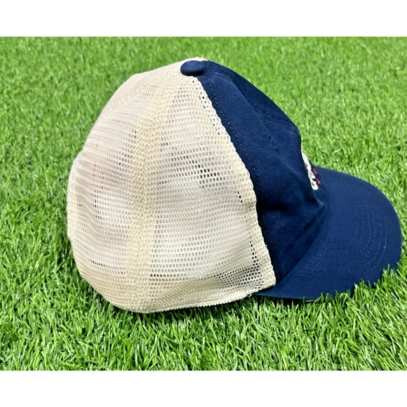 Life is Good SnapBack Mesh Trucker Hat Embroidered With Red Stars Navy Cream - Picture 3 of 8